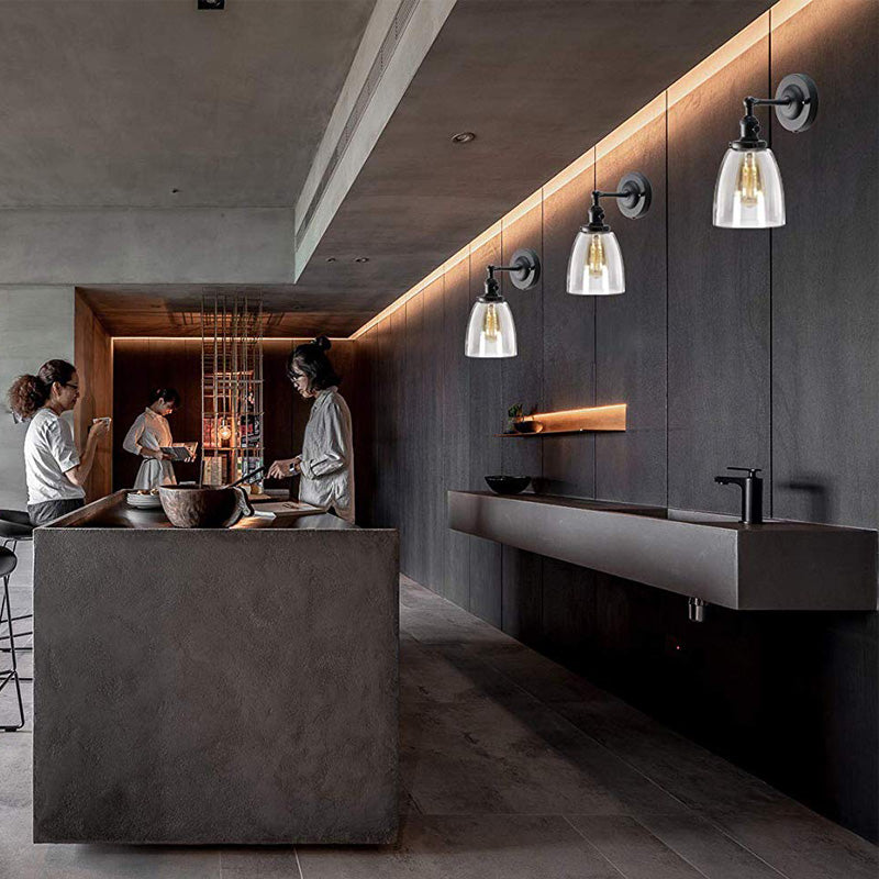 Kegelschatten -Café -Shop -Wandbeleuchtung Industrielles klares Glas 1 helle schwarze Leuchtenlampe in Schwarz