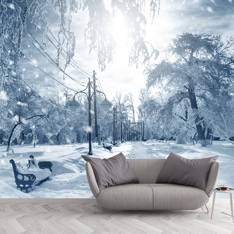 Large Winter Park Landscape Mural Moisture Resistant Modern Indoor Wall Art in Grey