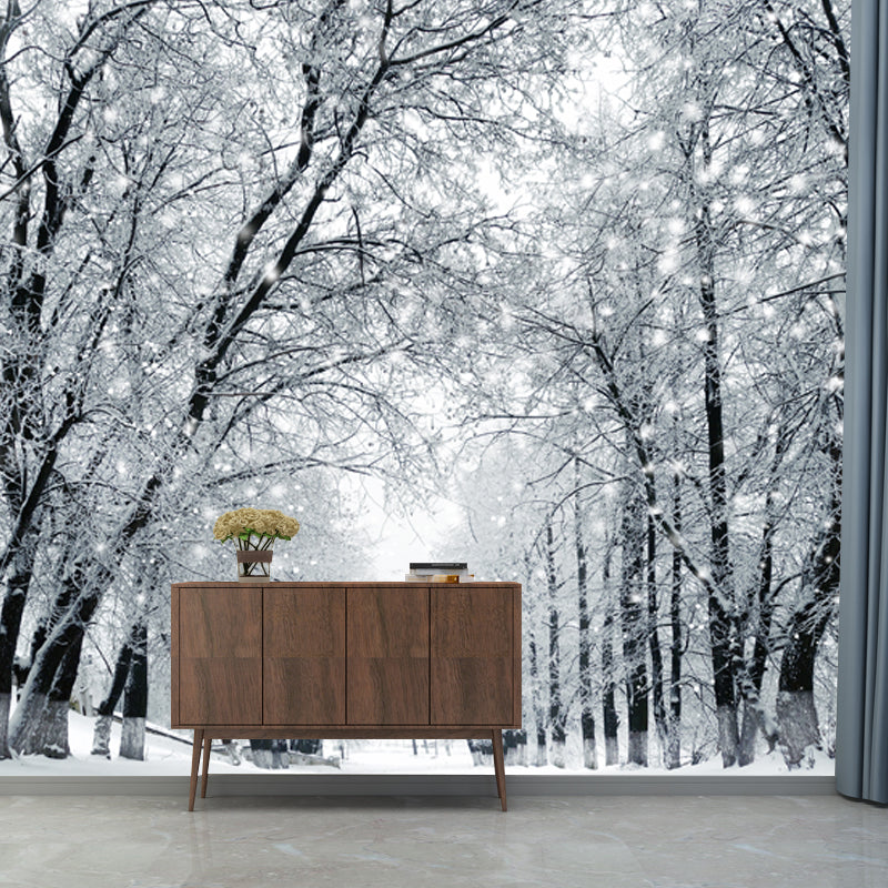 Whole Snowy Empty Street Mural in White Non-Woven Wall Art, Waterproof, Custom Size