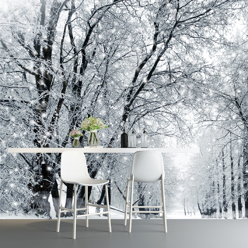 Whole Snowy Empty Street Mural in White Non-Woven Wall Art, Waterproof, Custom Size