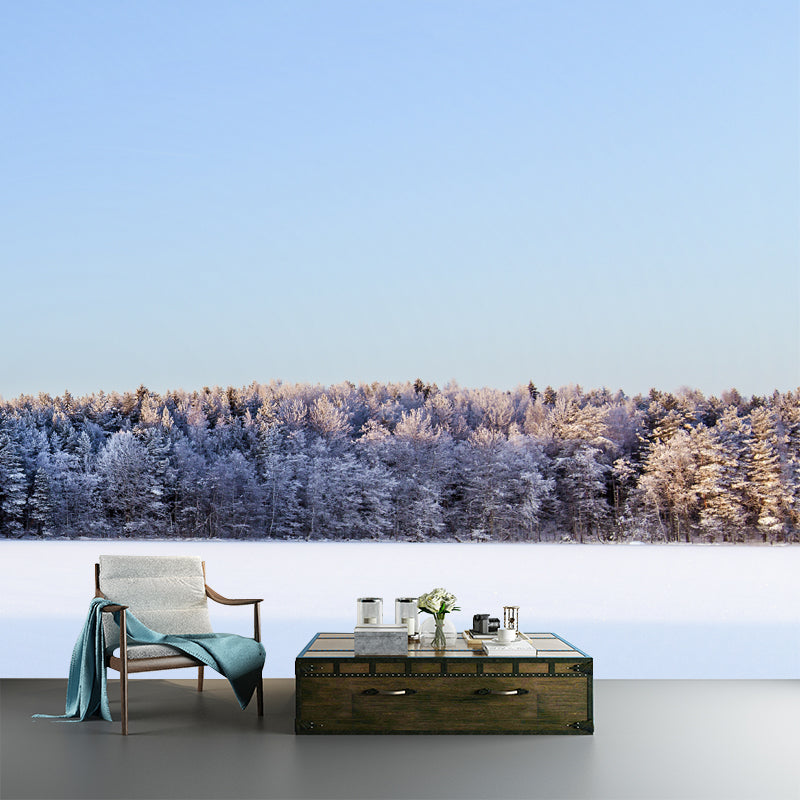 Snowy Forest Open Land Mural Modern Stain Resistant Bedroom Wall Art, Custom Made