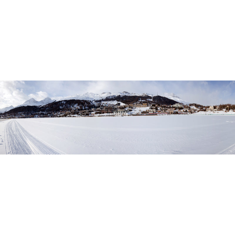 Non-Woven Large White Mural Modern Mountain Village Snow Landscape Wall Decor, Made to Measure