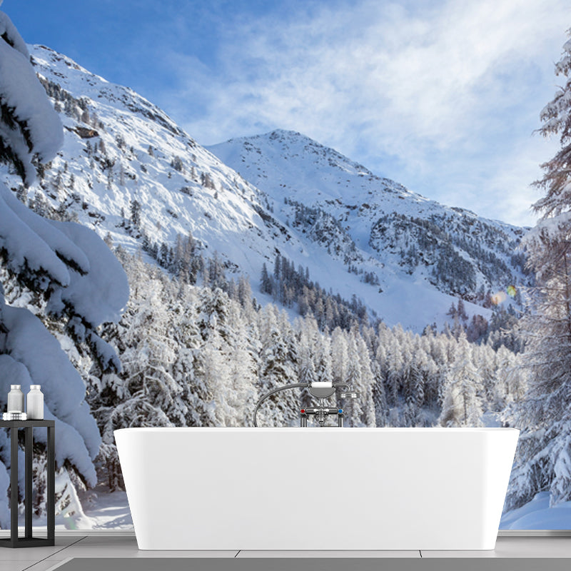 Blue Sky Snow Forest Mural Decal Stain-Resistant Modernist Living Room Wall Covering