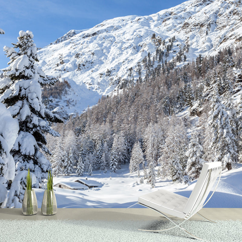 White Snow Mountain Landscape Mural Washable Wall Decor for Living Room, Non-Woven Fabric