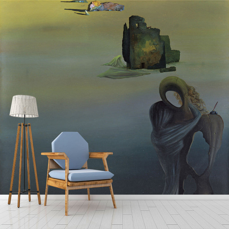 Blue Surrealist Wall Mural Full-Size Gradiva Finds the Anthropomorphic Ruins Wall Art