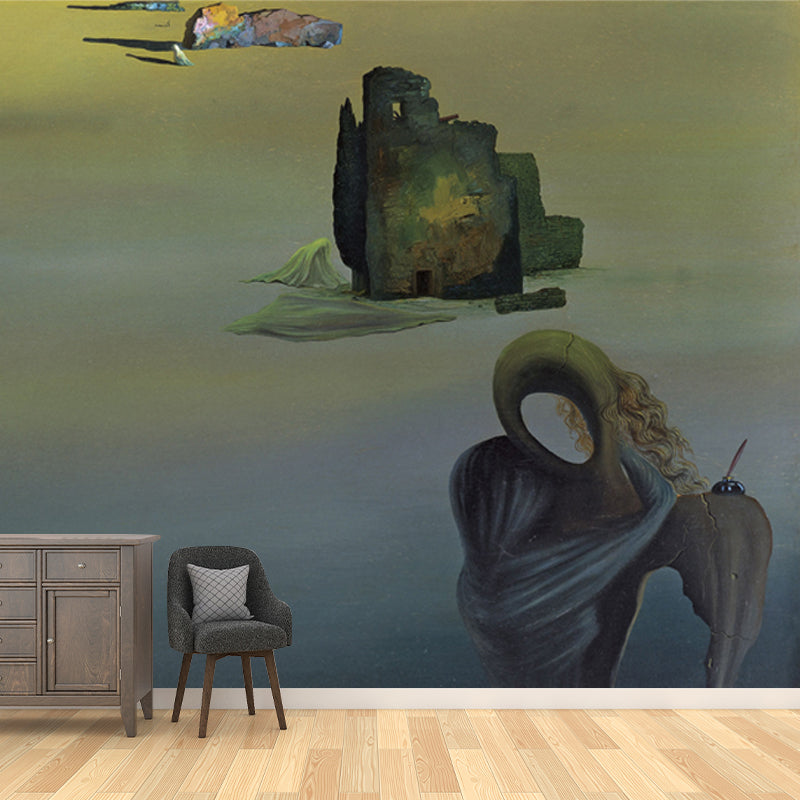 Blue Surrealist Wall Mural Full-Size Gradiva Finds the Anthropomorphic Ruins Wall Art