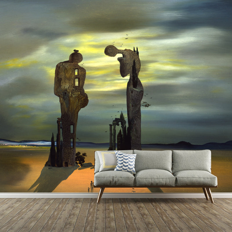 Large Surrealism Wallpaper Mural Brown Archeological Reminiscence Millets Angelus Wall Covering, Custom Size