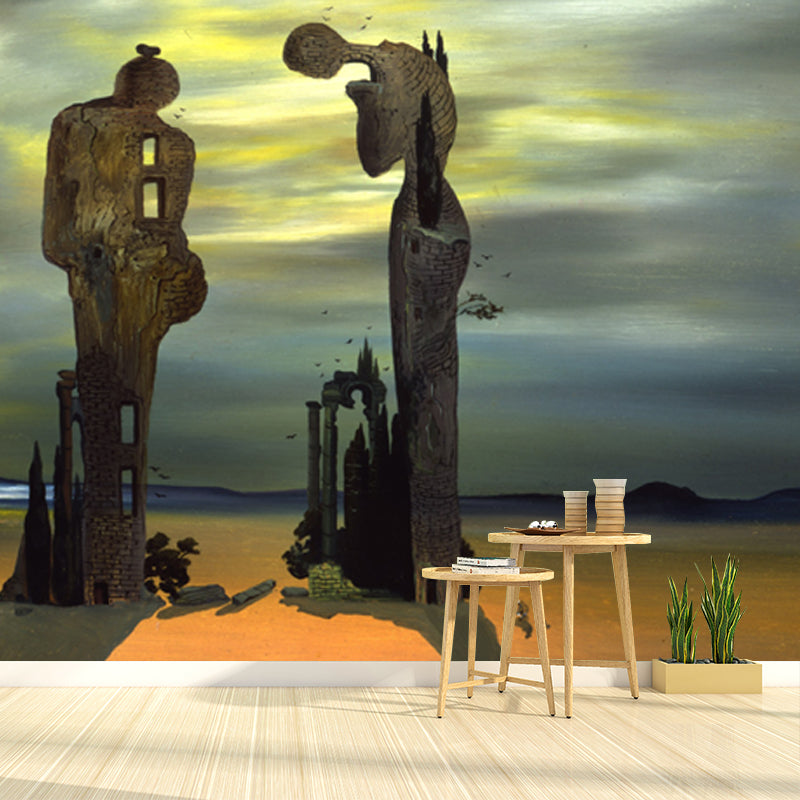 Large Surrealism Wallpaper Mural Brown Archeological Reminiscence Millets Angelus Wall Covering, Custom Size