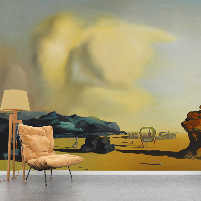 Moment De Transition Wall Mural Yellow Surrealism Style Wall Decor for Living Room