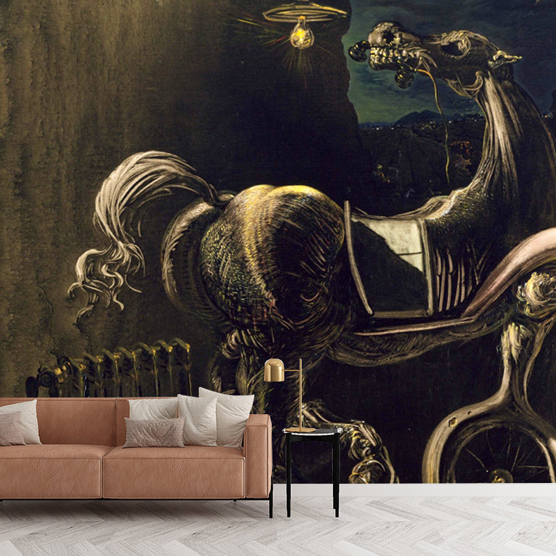 Non-Woven Washable Mural Surreal Debris of an Automobile Giving Birth to a Blind Horse Biting a Telephone Wall Art