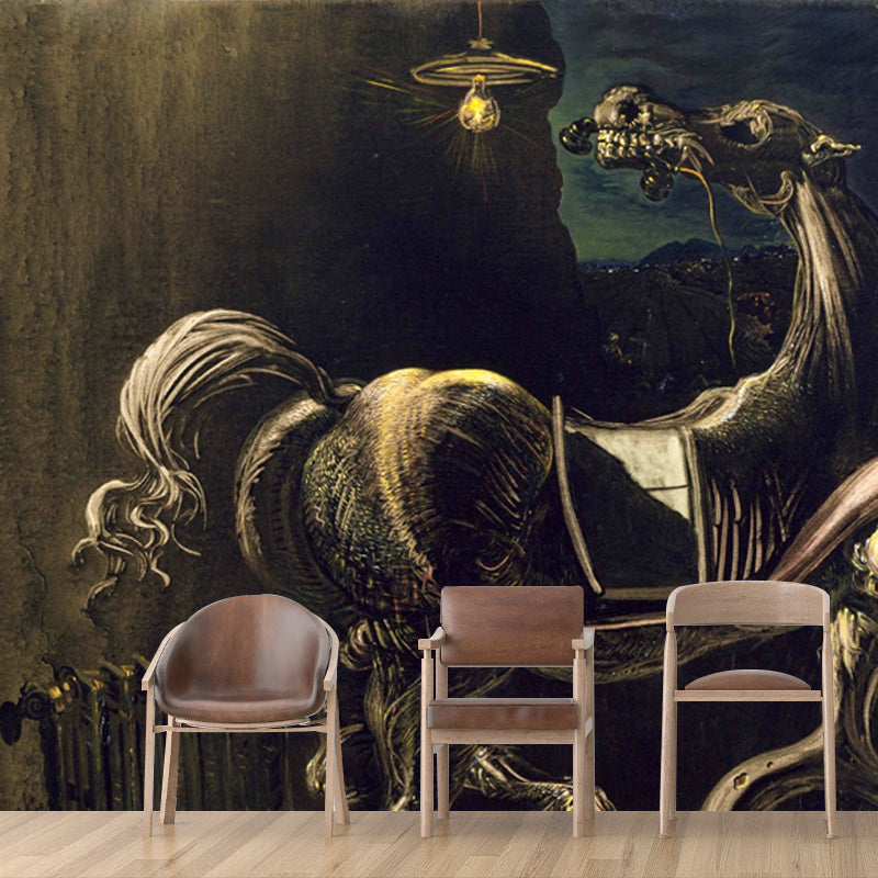 Non-Woven Washable Mural Surreal Debris of an Automobile Giving Birth to a Blind Horse Biting a Telephone Wall Art