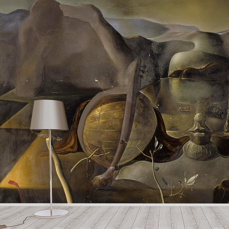 Surrealism the Endless Enigma Mural Non-Woven Waterproof Yellow Wall Covering for Bedroom