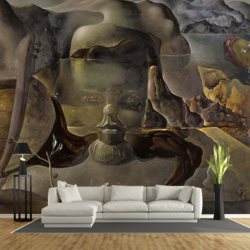 Surrealism the Endless Enigma Mural Non-Woven Waterproof Yellow Wall Covering for Bedroom
