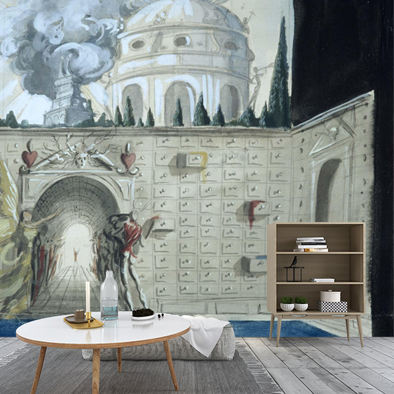 Salvador Dali Artwork Castle Mural Surrealism Non-Woven Fabric Wall Covering in Grey