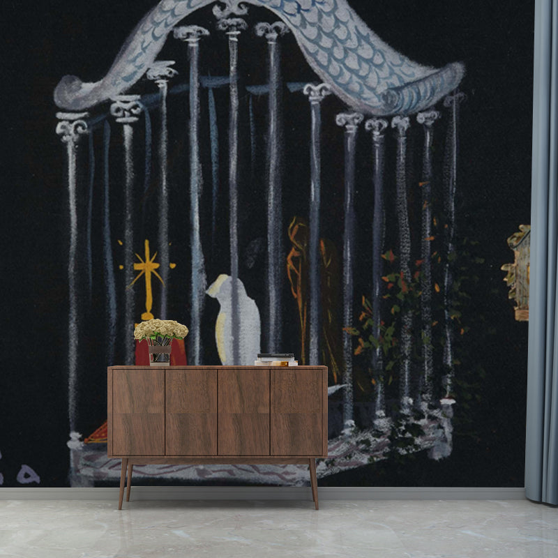 Black Cross in Cage Mural Salvador Dali Surrealist Stain Resistant Wall Decor for Living Room