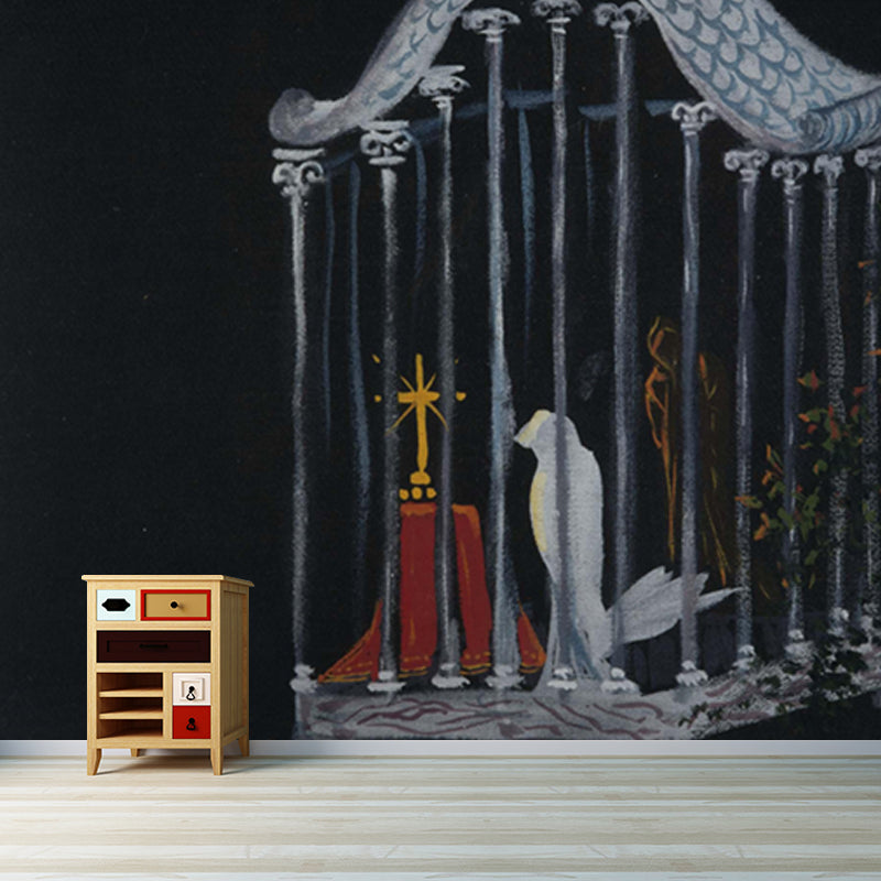 Black Cross in Cage Mural Salvador Dali Surrealist Stain Resistant Wall Decor for Living Room