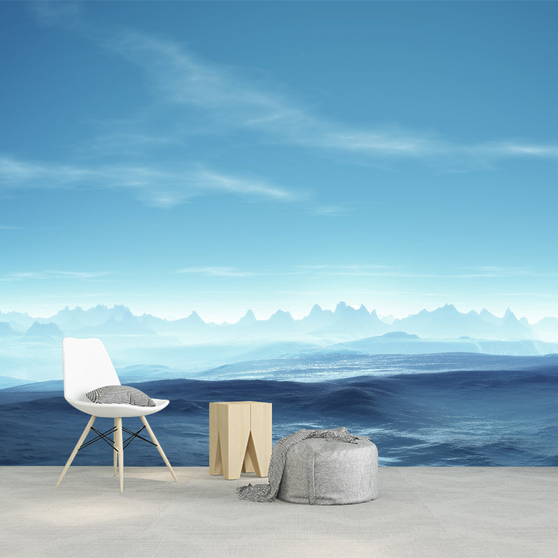 Extra Large Hills Scenery Mural Decal Waterproofing Modern Home Wall Covering in Blue