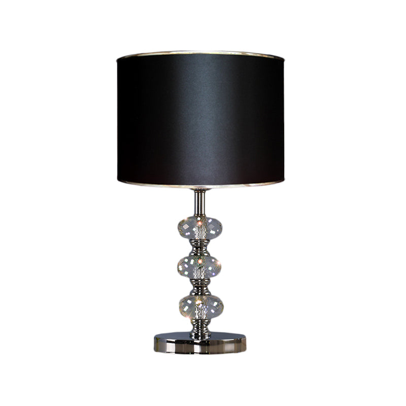 Traditional Barrel Nightstand Lighting 1-Light Fabric Reading Lamp in Black/Silver/Gold with Crystal Column