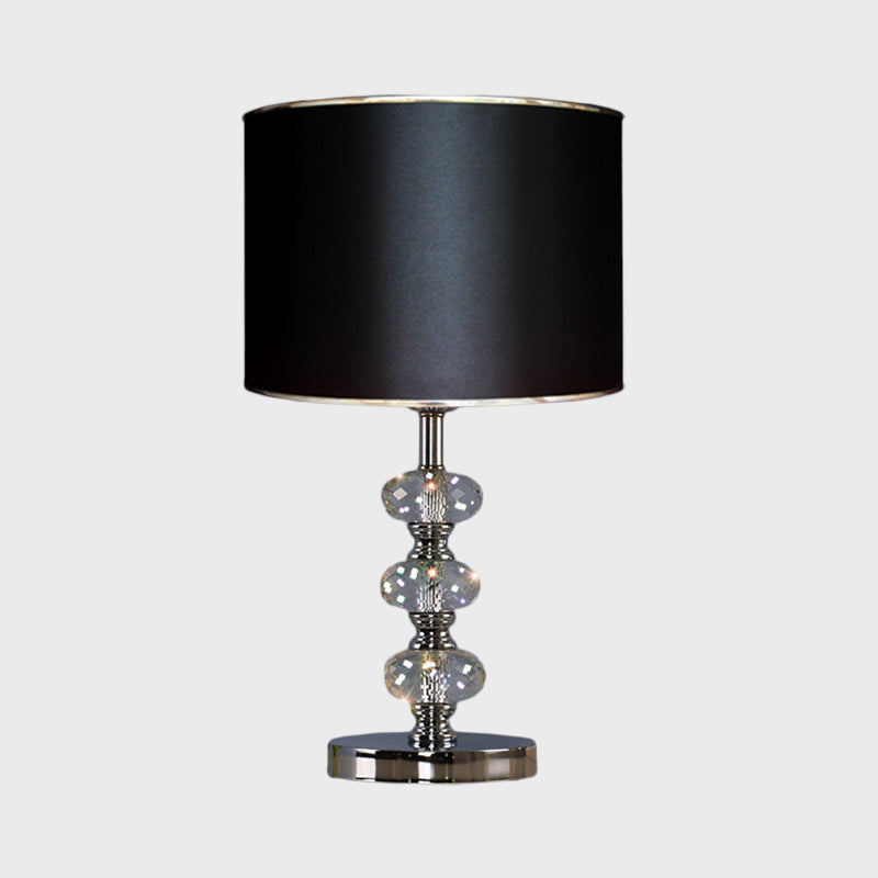 Traditional Barrel Nightstand Lighting 1-Light Fabric Reading Lamp in Black/Silver/Gold with Crystal Column
