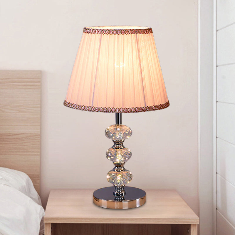 Stof cilindrische schaduw bestudeer licht eigentijdse 1 kop nachtkastje verlichting in zilver/beige/koffie met kristallen lamppost