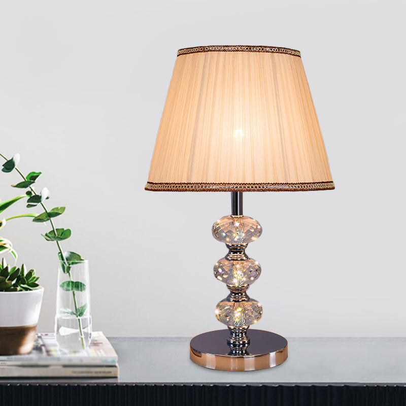 Stof cilindrische schaduw bestudeer licht eigentijdse 1 kop nachtkastje verlichting in zilver/beige/koffie met kristallen lamppost