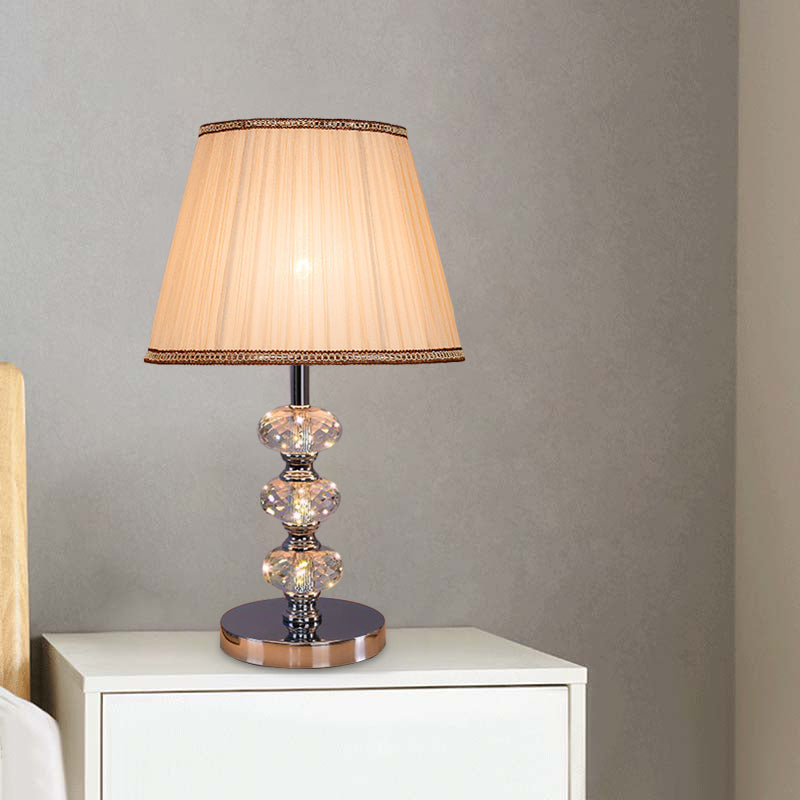 Stof cilindrische schaduw bestudeer licht eigentijdse 1 kop nachtkastje verlichting in zilver/beige/koffie met kristallen lamppost