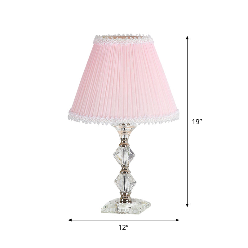 Candlestick slaapkamer bureau licht klassiek helder kristal 1-head roze nachtkastje lamp met geschulpte/taps toelopende schaduw