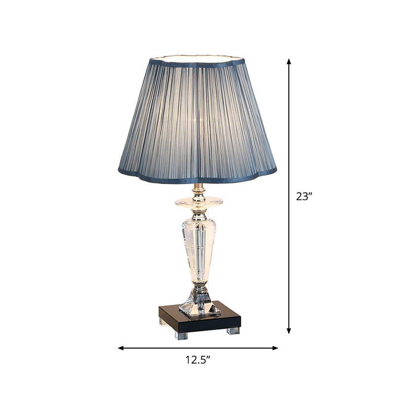 Bleu 1 Light Night Table Lighting Traditional Tissu Floral Trim Shade Liading Lampe With Crystal Urn Base