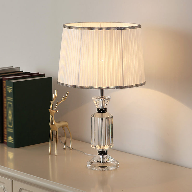 Éclairage de lecture de tambour Rulle de style rural Shade 1 lampe de table de nuit à la tête en blanc / bleu avec une base en cristal transparent