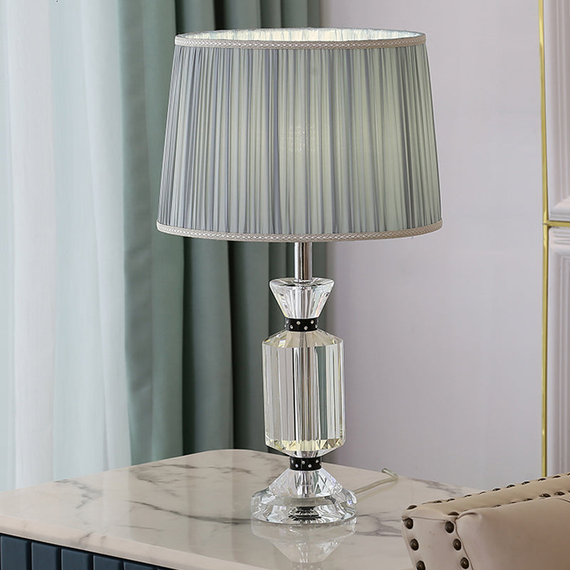 Éclairage de lecture de tambour Rulle de style rural Shade 1 lampe de table de nuit à la tête en blanc / bleu avec une base en cristal transparent