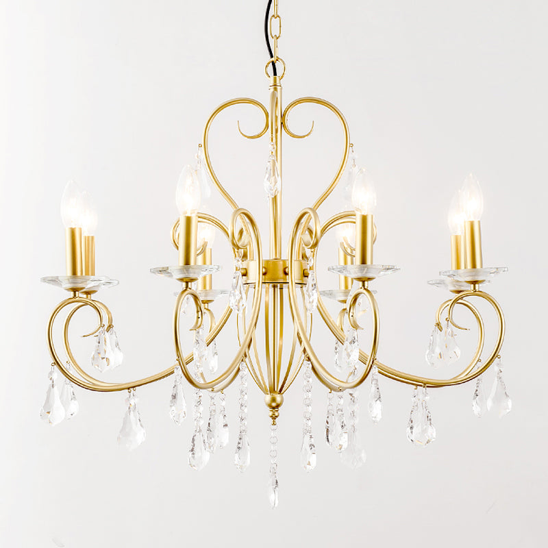 Enkele lagen ophangingshanger Modern Clear Crystal 8/10 Lichten gouden kroonluchter verlichting met Bobeche