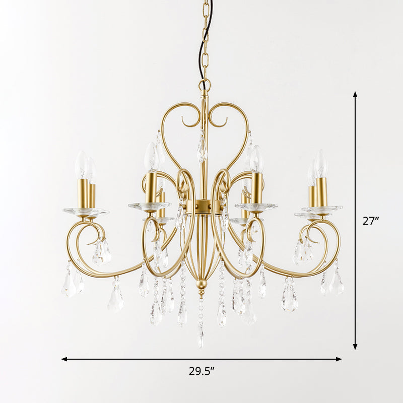 Enkele lagen ophangingshanger Modern Clear Crystal 8/10 Lichten gouden kroonluchter verlichting met Bobeche