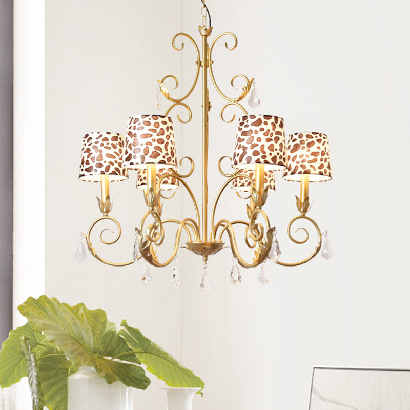 Conisch met zebraprintontwerp kroonluchter klassieke stofschaduw 6/8/10 koppen plafond hanger in goud