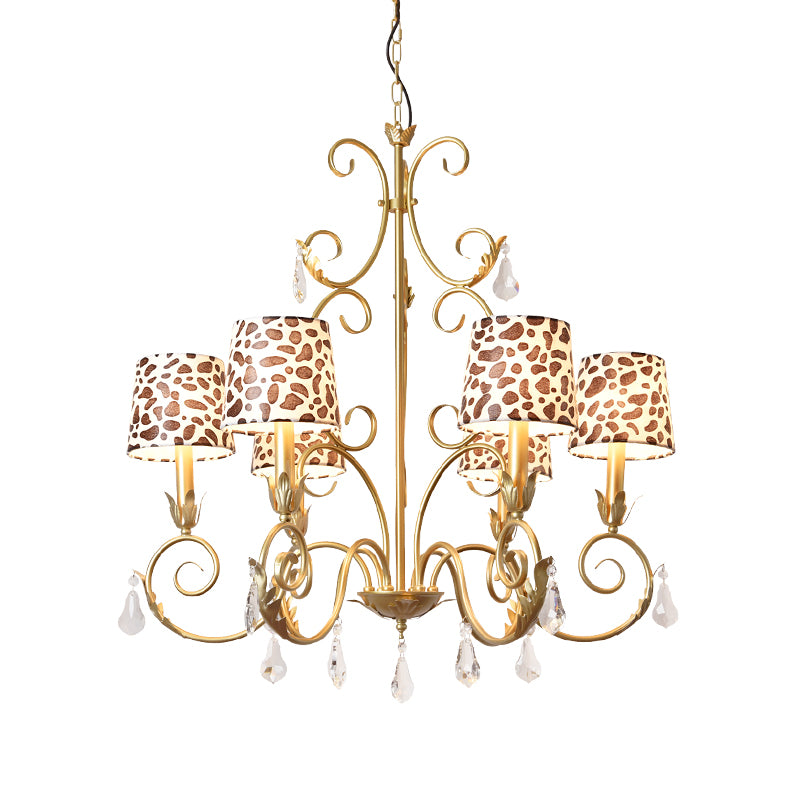 Conisch met zebraprintontwerp kroonluchter klassieke stofschaduw 6/8/10 koppen plafond hanger in goud