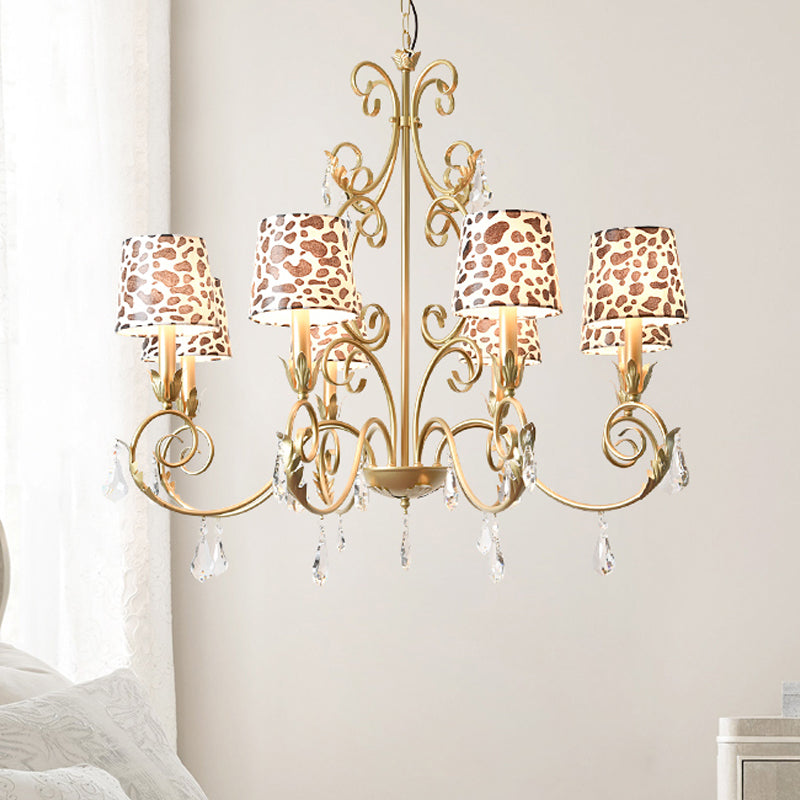 Conisch met zebraprintontwerp kroonluchter klassieke stofschaduw 6/8/10 koppen plafond hanger in goud