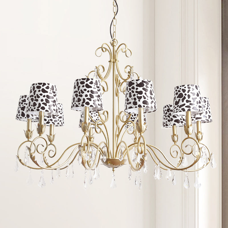 Conisch met zebraprintontwerp kroonluchter klassieke stofschaduw 6/8/10 koppen plafond hanger in goud