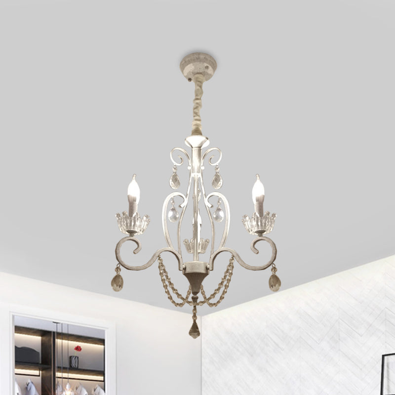 Klassiek kandelaar plafond hang armatuur 3 bollen helder kristal hanger kroonluchter in wit met scrollarm