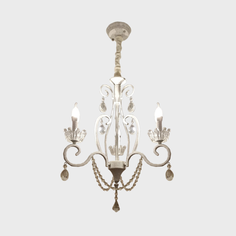 Klassiek kandelaar plafond hang armatuur 3 bollen helder kristal hanger kroonluchter in wit met scrollarm