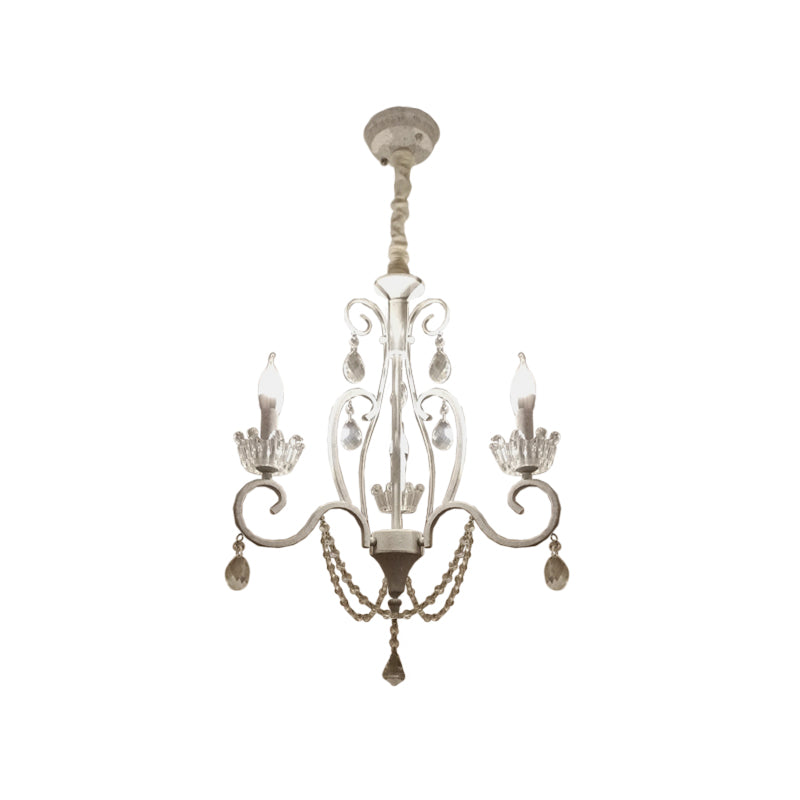 Klassiek kandelaar plafond hang armatuur 3 bollen helder kristal hanger kroonluchter in wit met scrollarm
