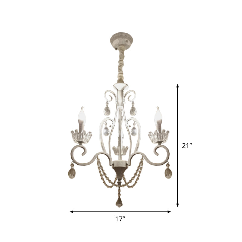 Klassiek kandelaar plafond hang armatuur 3 bollen helder kristal hanger kroonluchter in wit met scrollarm
