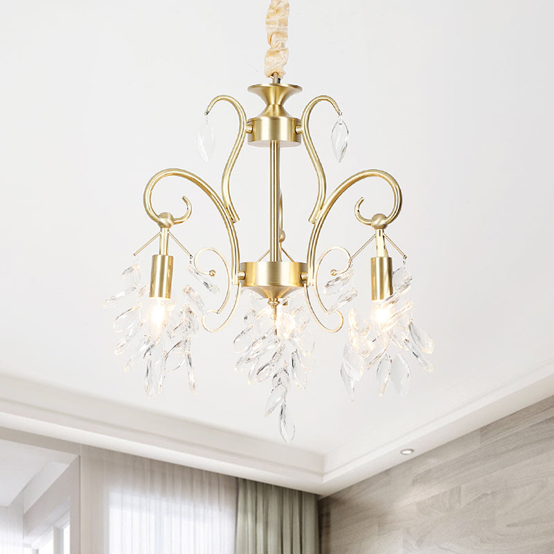 Vintage traan hanglamp helder helder gesneden kristal 3-head kroonluchter verlichtingsarmatuur in goud