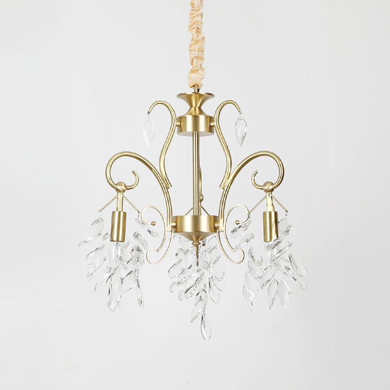Vintage traan hanglamp helder helder gesneden kristal 3-head kroonluchter verlichtingsarmatuur in goud