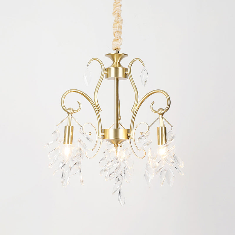 Vintage traan hanglamp helder helder gesneden kristal 3-head kroonluchter verlichtingsarmatuur in goud