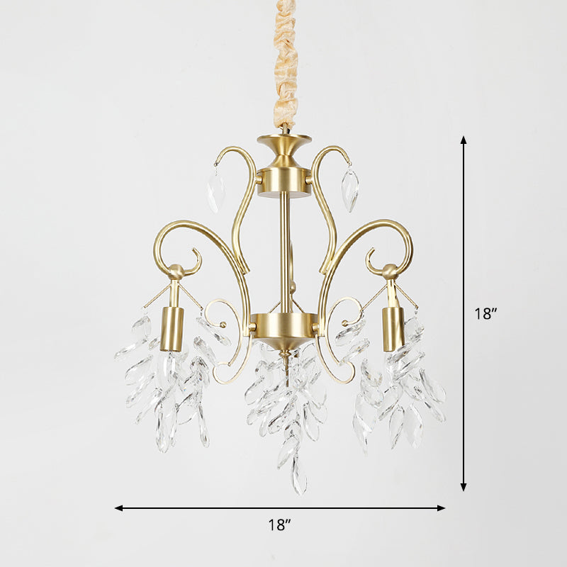 Vintage traan hanglamp helder helder gesneden kristal 3-head kroonluchter verlichtingsarmatuur in goud