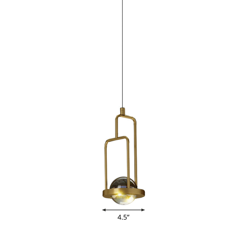 Lampe à suspension de la suspension du plafond à balle Minimaliste Crystal 1 pendentif léger en or avec cadre rectangle