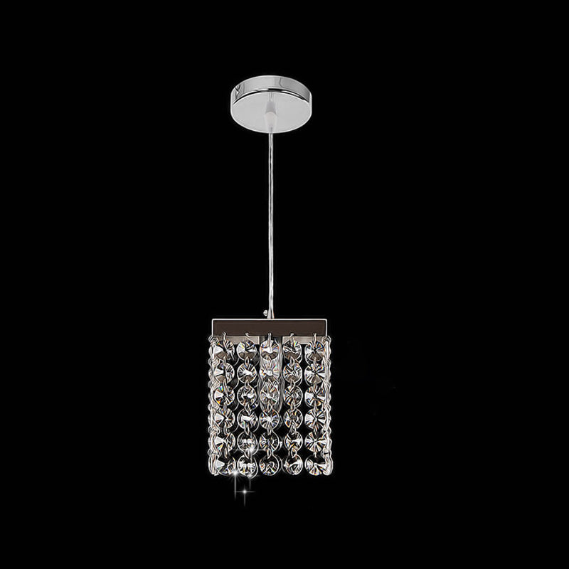 Clear Cut Crystal Cube Suspension Lamp Modern Style 1-Light Ceiling Hang Fixture in Chrome