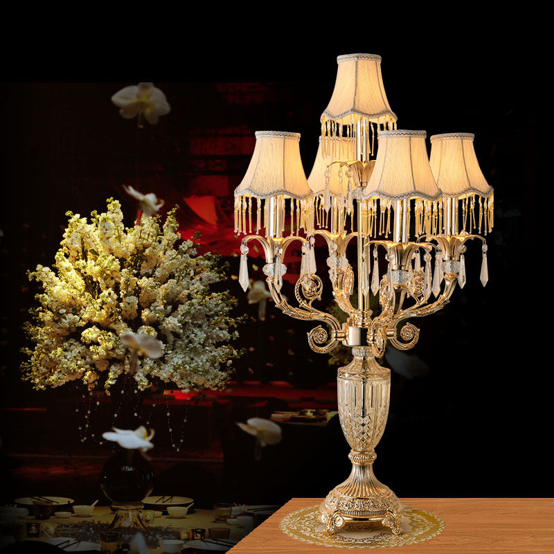5 Lampenkristall Speere Tisch Leuchtt traditionelle Gold Candlestick Parlour Nachttischlampe mit/ohne Stoff Glocke Schatten