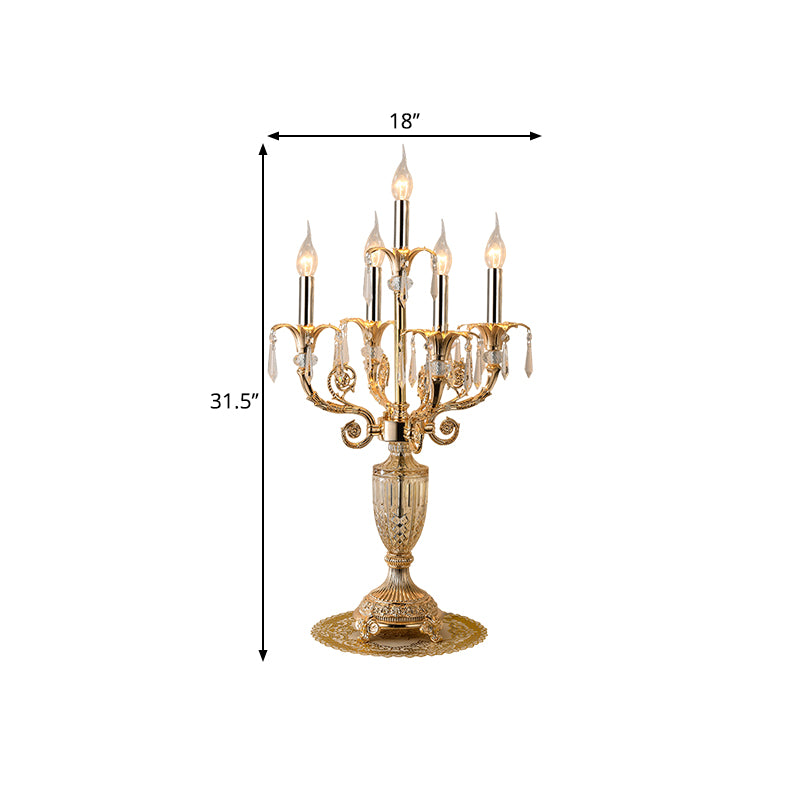 5 Lampenkristall Speere Tisch Leuchtt traditionelle Gold Candlestick Parlour Nachttischlampe mit/ohne Stoff Glocke Schatten