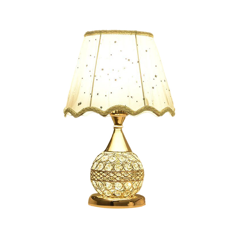 Crystal Embedded Gold Nightstand Lamp Sphere Framed 1 Bulb Traditional Table Light with Star-Patterned Shade