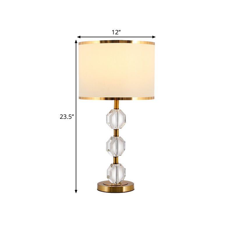 Beveled Crystal Gold Night Table Lamp Spherical 1 Bulb Traditional Fabric Desk Light for Bedroom
